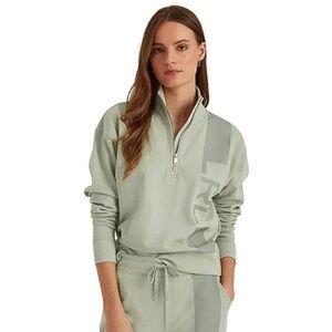Ralph Lauren French Terry 1/4 Zip Sweatshirt Green Size Petite XS lagen look